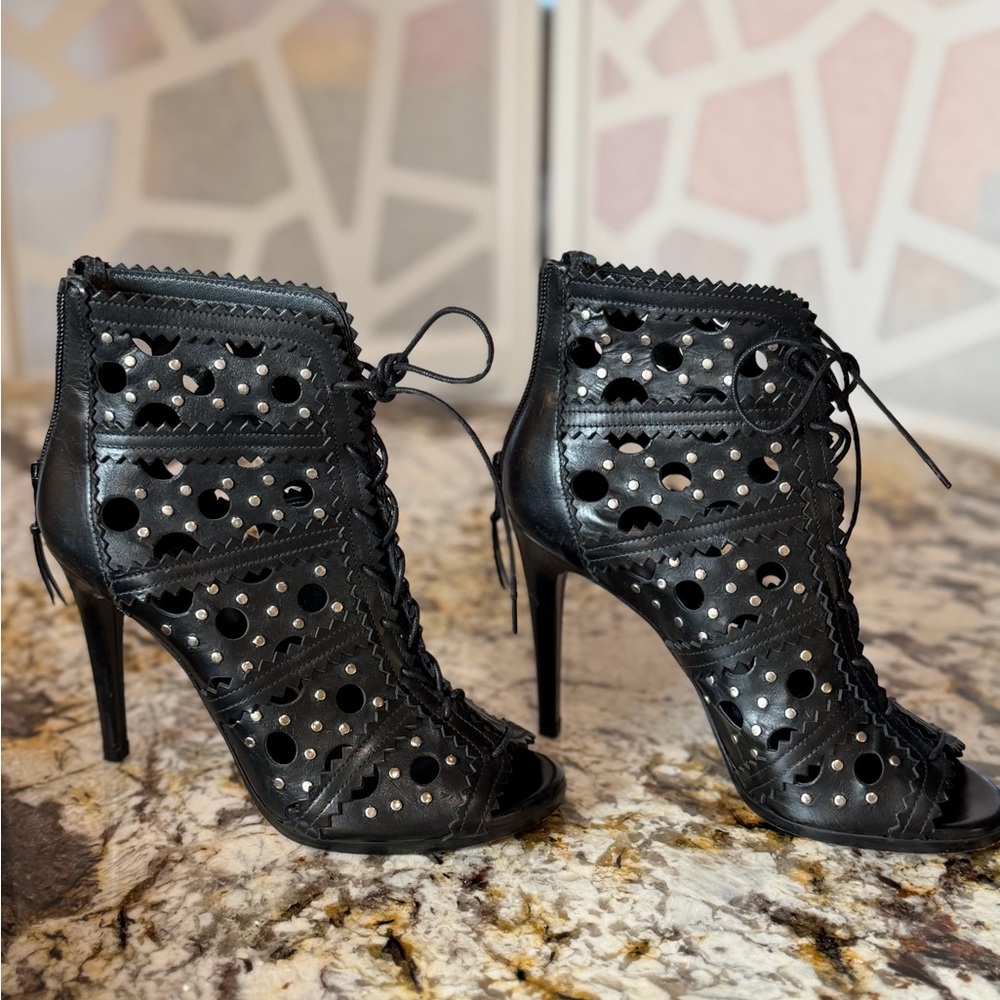 Stuart Weitzman Black Heels with Silver Accents